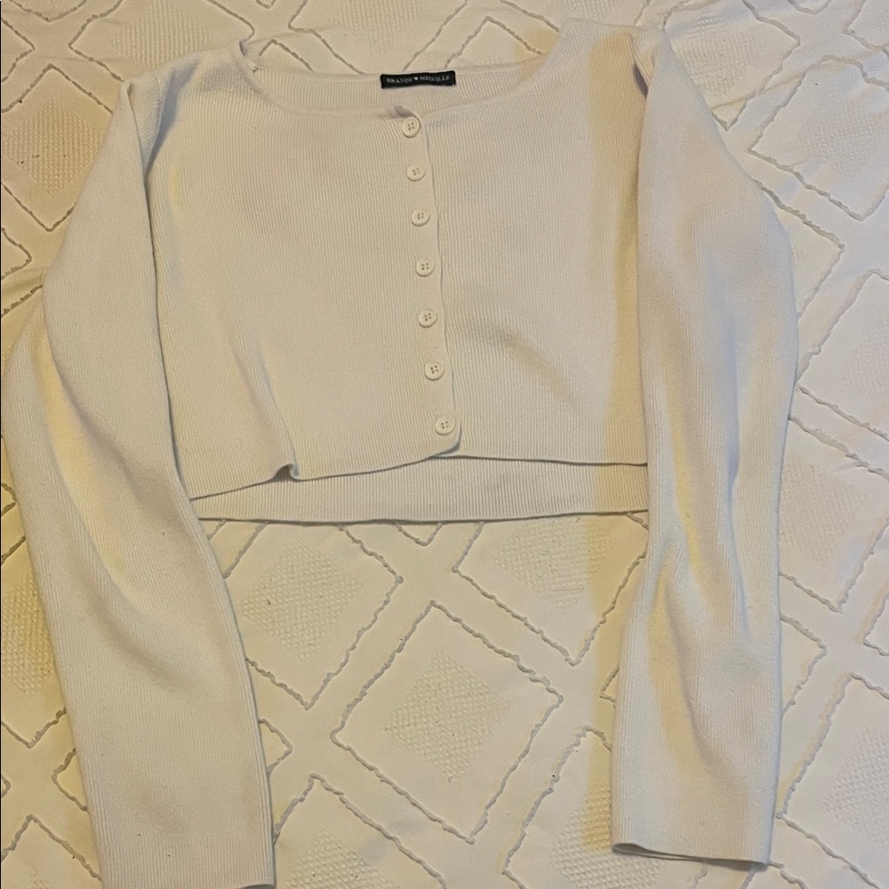 Brandy Melville White Button-Up Crop Top